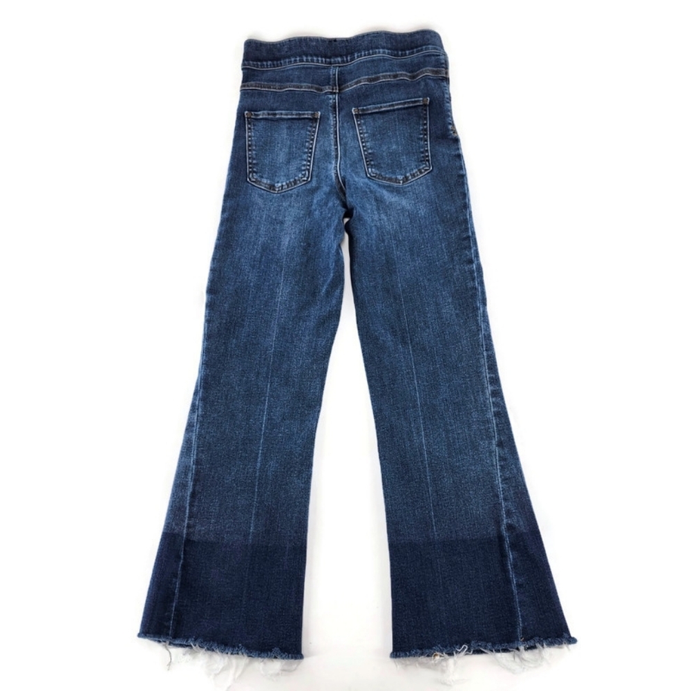 Spanx Medium Blue Wash High-Rise Dip-Dye Raw Hem Cropped Flare Denim Jeans - Picture 2 of 11